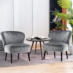 MCombo Set of 2 Modern Accent Chairs, Velvet Tufted Wingback Club Chairs, Leisure Upholstered Side Chair with Wood Legs, Vanity Chair for Living Room Bedroom Reception 4720 (Dark Grey)