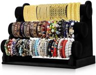 Flexzion Black Velvet Hovering 3 Tier T-bar Jewelry Stand Display Storage Store Rack - Removable Necklace Bracelet Earring Bangle Pendants Anklet Tower Watch Key Holder Organizer For Women Men Girl