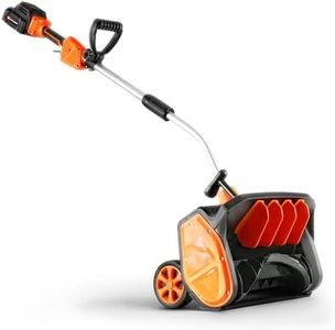 SuperHandy Electric Snow Thrower Adjustable Angle 17" Clearing Width 5.7" Intake Height 23' ft Throw Curved Serrated Blade 48V-2Ah Battery Portable Wheels Easy Maneuver Safety Switches Comfort Handle