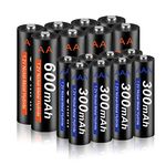 CITYORK rechargeable battery AA 600mAh + rechargeable battery AAA 300mAh 1.2V AAA NI-MH Rechargeable, 1200 charging cycles rechargeable batteries low self-discharge (Pack of 16)