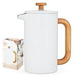 Pinky Up Martha Double Walled Stainless Steel Press Pot Tea and Coffee Maker, Loose Leaf Tea Accessories French Press Brewer, 34 Oz, Set of 1,White