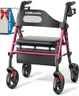 HOMLAND Foldable Rollator Walkers with Seat for Seniors, 8'' Big Wheels, 350 lb. Weight Capacity, Adjustable Handles and Seat Height, Lightweight Rolling Walker, Red
