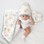 haus & kinder Hooded Baby Bath Towel for Newborn Baby | Terry Muslin Baby Towel | Baby Towels Newborn | 80 x 80 cm | Jungle Party | 0–12 Months