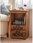 Chetan Interiors Wooden Bedside Table for Bedroom | Wooden Nightstand Lamp Table with 2 Drawer Storage | Sheesham Wood, Dark Honey (Design III)