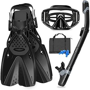 GoOsprey Mask Fins Snorkeling Gear for Adults Men Women, Swim Goggles 180° Panoramic View Diving Mask Anti-Fog Anti-Leak&Dry Top Snorkel and Dive Flippers with Gear Bag for Snorkeling Swimming
