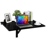 CASART Wall Mounted Table with Drop-Leaf, Multi-use as Computer | Laptop | Children Table Desk, Floating & Folding for Space Saving, Premium Wood, 20kg Capacity (Black)