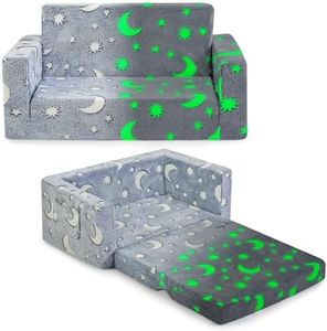 IFNOW Toddler Couch, Toddler Chair Folding, Kids Couch 2 in 1, Kids Sofa for Playroom-Extra Soft 2 Seats, Glow in The Dark Open Couch, Gifts for Kids, Sleeper for Girls Boys, Grey Green