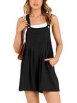 ANRABESS Women's Summer Casual Rompers Bib Short Overalls Loose Linen Jumpsuit Beach Outfits Travel Vacation Clothes, Black, Large