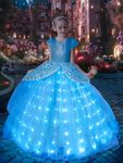 UPORPOR Princess Costumes for Girls, Light Up Princess Dress Girls, Blue Costume Kids Princess Dress Up Fairy for Girls Gift, Fancy Dress for Kids Halloween Costume Carnival Christmas Birthday