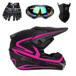 TTMiku Motocross ATV Helmet + Goggles + Gloves + Mask, Youth Adults Dirt Bike BMX 4-Wheeler Off Road Motorcycle Moto Casco Casque, DOT Approved, Pink, M