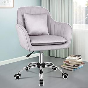 ALFORDSON Velvet Office Chair Desk Chair, Rolling Chair for Vanity Makeup Dressing Table, Modern Mid-Back Home Office Computer Chair, Task Study Chair for Kids Adult Living Room Bedroom, Light Grey