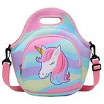 Unicorn Lunch Bag for Girls, Chasechic Lightweight Neoprene Insulated Kids Lunch Box Bag with Detachable Adjustable Shoulder Strap for School