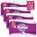 Purex Toilet Paper, Hypoallergenic and Septic Safe, 4 Packs of 6 Triple Rolls = 72 Single Rolls