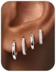 M MOOHAM Small Silver Huggie Hoop Earrings for Women Teen Girls, Hypoallergenic 316L surgical stainless steel Hoops Cartilage Earrings Stack Set for Sensitive Ear Lightweight Cute Trendy Jewelry Gifts