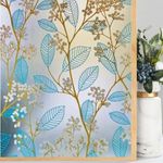 SUNBIRD Window Privacy Film Frosted Glass Window Film Sun Blocking Peel and Stick Window Tinting Film For Home, Clings Removable Frosting Bathroom Door (12 X 48 Inch, Blue Cherry Leaf)