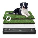 HQ4US Dog Grass Pad with Foldable Dog Litter Box, Large Liner Base (33”×23”) for Balcony, 2 Artficial Grass Pee Pads for Dogs, Dog Pee Pad Holder, Potty Training