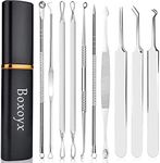 Blackhead Remover Tool, Boxoyx 10 Pcs Professional Pimple Comedone Extractor Popper Tool Acne Removal Kit - Treatment for Pimples, Blackheads, Zit Removing, Forehead,Facial and Nose(Silver)