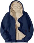 Flygo Fleece Hoodie for Men Zip Up Sherpa Lined Sweatshirt Warm Winter Jacket(Navy-M)