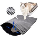 Qpets® Cat Litter Mat, 15.7*23.6 inches/40*60cm Litter Mat Double Layer Open Edge Design, Waterproof EVA Material, Durable and Washable, Cats Litter Box, Cat Litter Tray (Grey)