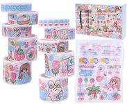 Toyshine Cute Washi Tape Set 10 Tape Rolls, 10 Stickers, Decorative Masking Tapes for Arts, DIY Crafts, Journals, Planners, Scrapbook, Wrapping - Happy Blue