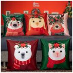 Vendola Merry Christmas Decorative Printed Satin Cushion/Throw/Pillow Covers (Multicolour) Set Of 5 Pieces (20X20 Inches, Moose), 250 TC