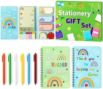 Xqumoi Teacher Sticky Note A5 Notebooks Pens Stationery Set Teacher Appreciation Gift Teacher Sticky Notepad Spiral Notebooks Black Gel Ballpoint Pen Back to School Office Supplies with Box (Colorful)