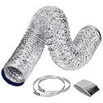 5feet Ventilation Ducting Aluminum Foil Double-Layer Thickened Air Ducting 4Inch Diameter Flexible Duct Hose for Tumble Dryer, Extractor Fan, Grow Tent, 2 Clamps Include