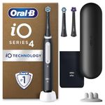 Oral-B iO4 Electric Toothbrush For Adults, 3 Toothbrush Heads, Travel Case & Toothbrush Head Holder, 4 Modes With Teeth Whitening, 2 Pin UK Plug, Black