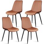 MECHYIN Dining Chairs Set of 4, Brown Dining Room Chairs of Upholstery Leather, Mid Century Modern Dining Chair with Stainless Base Metal, Dining Chairs Set for Restaurant, Kitchen, Living Room