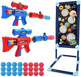 LURLIN Shooting Game Toy for Age 6, 7, 8,9,10+ Years Old Kids, Boys - 2pk Foam Ball Popper Air Guns & Shooting Target & 24 Foam Balls - Ideal Gift - Compatible with Nerf Toy Guns