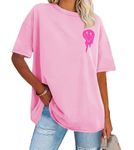 ADOREJOY Womens Oversized T-Shirt Summer Short Sleeve Tops Casual Boyfriend Shirt Loose Fit Tees(Pink Letter Print,M)