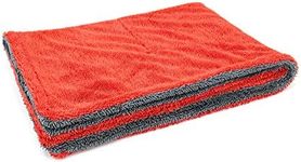 [Dreadnought] Microfiber Car-Drying Towel, Superior Absorbency for Drying Cars, Trucks, and SUVs, Double-Twist Pile, One-Pass Vehicle-Drying Towel (20"x30") 1-Pack (Red/Gray)