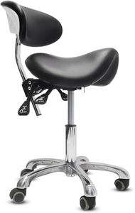LIMKOMES Saddle Stool with Wheels,Rolling Stool with Back Support,Ergonomic Stool Saddle Stool for Hair Stylist for Dentist Salon Tattoo(Black)