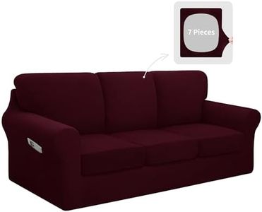 Easy-Going 7 Pieces Stretch Couch Cover Washable Sofa Cover Set for 3 Backrest and Seat Cushion Couch Anti-Slip Sofa Slipcover Furniture Protector with Elastic Bottom (Large, Wine)