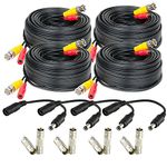 Amcrest 4-Pack 60 Feet Pre-Made All-in-One Siamese BNC Video and Power CCTV Security Camera Cable with Two Female Connectors for 960H & HD-CVI Camera and DVR (SCABLEHD60B-4pack)