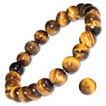 DAZCOLO Natural Gemstone Bracelet 7.5 In Stretch Gems Stones 8mm Round Beads Crystals Quartz Women Men Gifts (Golden Tiger Eye)