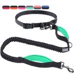 VIVAGLORY Hands Free Dog Lead, Shock-Absorbing Bungee Waist Leash for Medium & Large Dogs, Reflective Adjustable Running Lead with Dual Padded Handle for Walking, Jogging, Hiking, Black-Turquoise