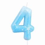 Snowflake Number Birthday Candles, Blue White 4 Birthday Candle for Cake Girls, Frozen Number 4 Candles, White Frozen Snow Candle Cake Topper for Frozen Themed Birthday Decorations Party Supplies