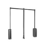 Emuca - Pull down hanging rail for wardrobe, pull down wardrobe rail lift, adjustable width 830-1150mm (31,4-45,27 inch), titanium colour