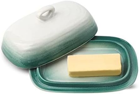 Hasense Butter Dish with Lid, Ceramic Butter Dish with Cover for Countertop, Porcelain Butter Keeper Holder with Handle Design for East West Coast Butter, Butter Tray with Lid for Fridge, Green