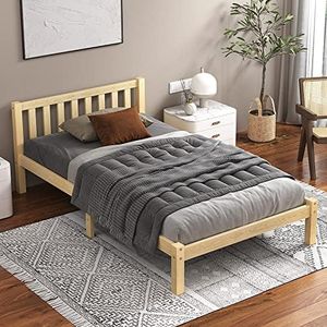 ALFORDSON King Single Bed Frame Wooden Bed Base with Solid Wood Pine Timber Slats, Mattress Base Platform with Storage Space, Oak Bed Foundation with High Headboard, Fenella Series Bedroom Furniture