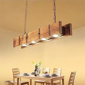 Luci Pendenti LED Retro Sala Da Pranzo Lampada A Sospensione In Legno Lampada Da Tavolo Pranzo Altezza Regolabile Ciondolo Industria Lampadario Soggiorno Café Bar Plafoniera Cucina Ufficio 100CM
