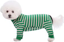 Dog Striped Recovery Suit, Puppy After Surgery Onesie for Female Male Dogs, Dogs Cats Long Sleeve Pajamas Bodysuit, Surgery Abdominal Wound Bandages Clothes, Dog Pant for Shedding Skin Disease Green