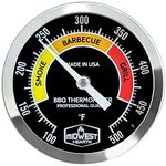 Midwest Hearth BBQ Smoker Thermometer for Barbecue Grill, Pit, Barrel 3" Dial (2.5" Stem Length, Black Dial)