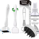 Cureum Derma Stamp 100A Adjustable 0~3mm Titanium micro needles with Hair scalp massager & Disinfectant 100ml I Microneedling Derma roller pen for Skin & Facial Care, Hair & Beard Growth