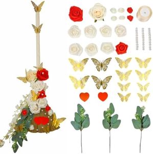 Wedding Brooms for Jumping Ceremony, Extended 35 x 11.8 in DIY Whisk Broom, Jumping The Broom for Wedding, Decorative Broom with 3D Butterflies/Name Stickers/Artificial Roses/Eucalyptus Leaves