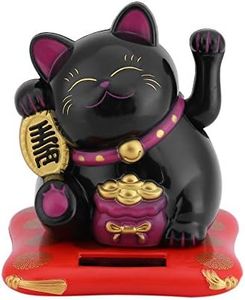 Solar Powered Cute Waving Cat, Good Luck Wealth Welcoming Cats, Home Display, Car Decor, Feng Shui Decoration (Black)