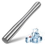 Giantree Stainless Steel Cocktail Muddler, Professional Drink Muddler Fruit Ice Crusher Bar Stick Mojito Muddler Old Fashioned Cocktail Muddler for Mint Fruit Based Drink Bartender Tool