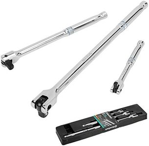 DURATECH 3-Piece Breaker Bar Set, 1/4'', 3/8'' & 1/2'' Drive Breaker Bars Heavy Duty, 6", 10", 15" Length, with 180° Rotatable Head , Spring-loaded Detent Ball, Premium Chrome Alloy Made