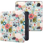 DMLuna Case for Kobo Libra 2 7" (Model:N418, 2021 Release) (Not Fit Kobo Libra Colour 2024), Slim and Lightweight Folio Premium PU Leather Protective Cover with Auto Sleep Wake Feature, Hill Flower